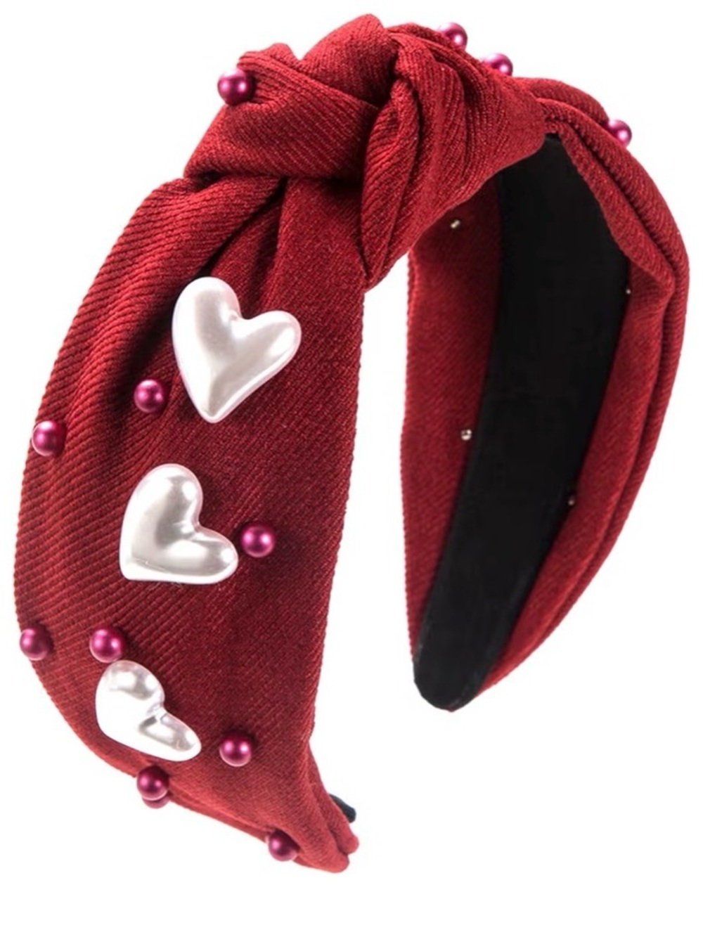 Women’s Red Knotted Heart Pearl Headband